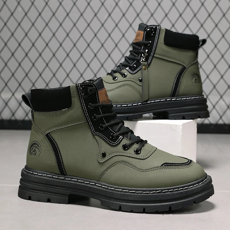 Men's thick soled shock-absorbing, wear-resistant, anti slip, retro casual yellow boots are comfortable, lightweight, cold resistant