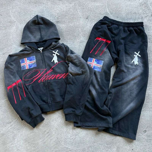 Streetwear Men's Clothing Letter Embroidered Hoodies Coat Straight Pockets Graphics Baggy Pants