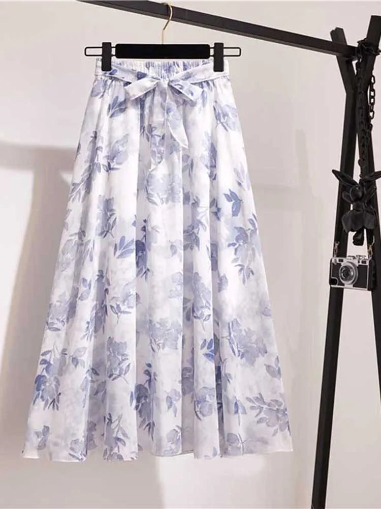 Chiffon Sun School High Waist Midi Skirt