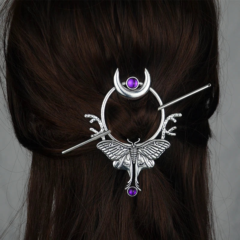 Woodland Goddess Crescent Moon Dragonfly Hair stick Fairy Moon Dragonfly Insect Hair Barrette Hairclip For women