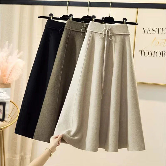 Knitted Midi High Waist Pleated A Line Skirt
