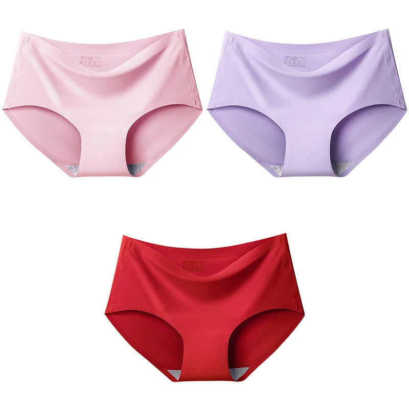 3Pcs/Set Large Size XXL Seamless Women Panties Mid-waist Briefs Female Breathable Underwear Ice silk Crotch Lingerie