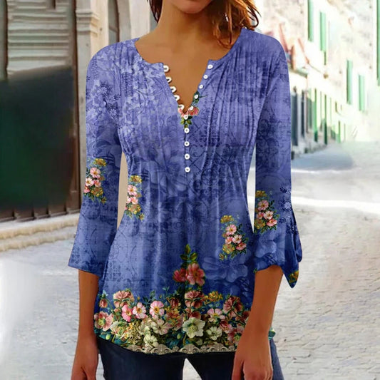 Summer Street Fashion Button-Down T-Shirt Loose Women'S Comfortable Clothing Shirt 3d Printed Trend Seven-Quarter Sleeve Top