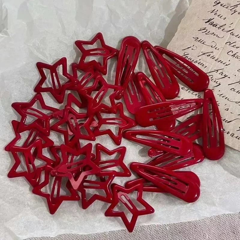 10 Pcs/Lot Red Star Snap Clip Waterdrop Barrettes Hairpin Women Hair Clip Accessories