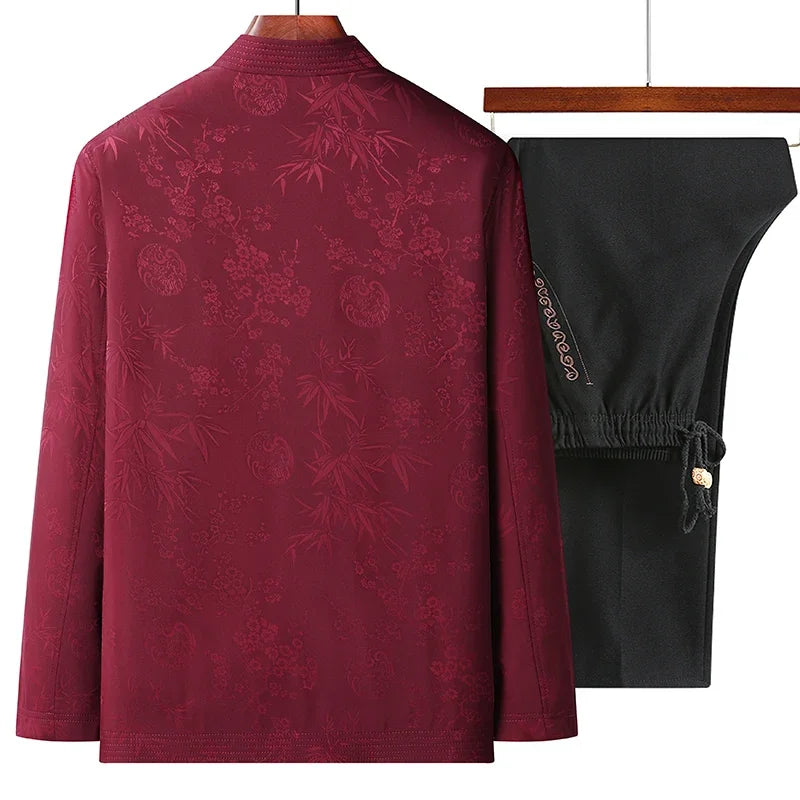 Tang Suit (top + Pants) Autumn New Middle-aged and Elderly Men Father Chinese Style Disc Buckle Spring and Autumn Grandpa Suit