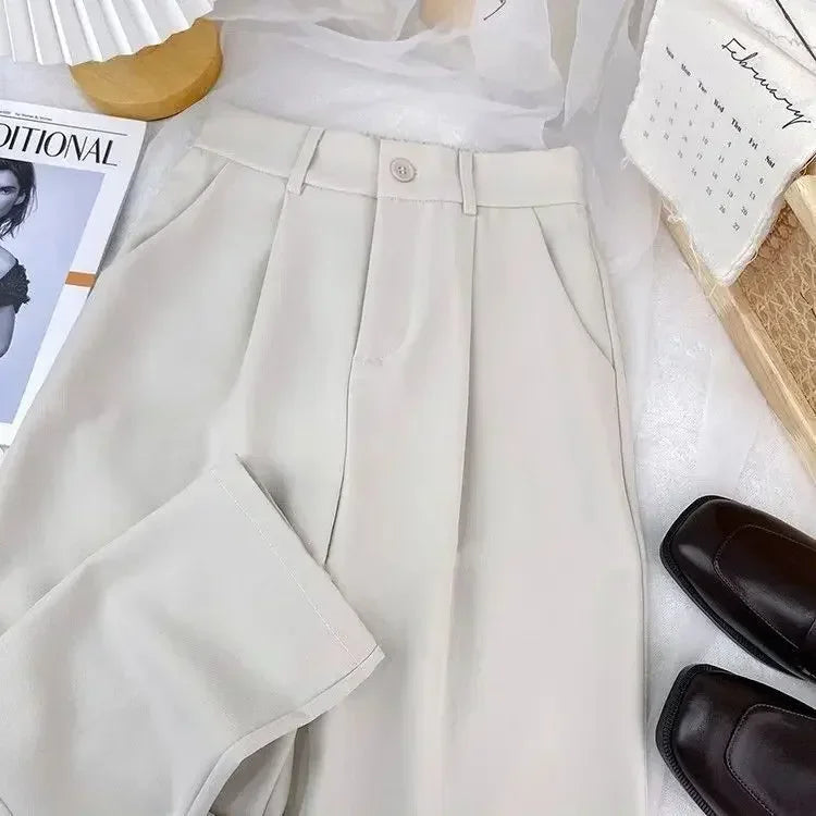 Fall Spring Suit Pants Women Fashion Elastic High Waist Casual Trousers Woman Solid Office Pant