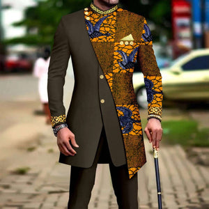 African Style Suits for Men Embroidery Print Blazer and Pants Set Business Dress Suit with Kerchief Party Wedding Evening