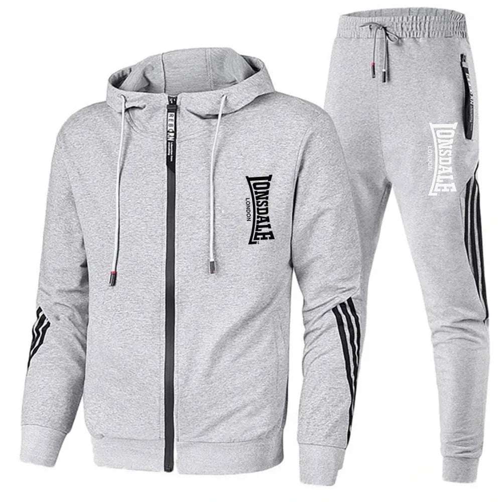 Men's Printed Long-sleeved Fitness Spring And Autumn Hoodie Sports Jacket + Pants Suit Drawstring Sports Suit Zipper Clothes