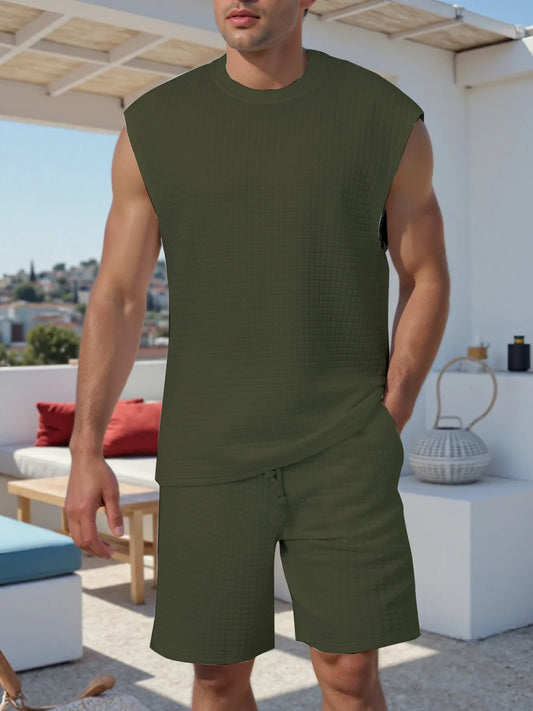 Sleeveless vest and shorts two-piece set cross-border sports and leisure solid color men's shorts suit