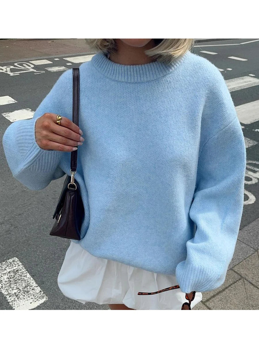Women s Cozy Knit Pullover Sweater with Long Sleeves and O Neckline in Classic Solid Color for Casual Fall Winter Style