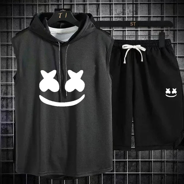 Brand Summer Men's Two Piece Set Casual T-Shirt and Shorts Set Men's Sports Suit Fashion Short Sleeve Tracksuit Hooded T-shirt