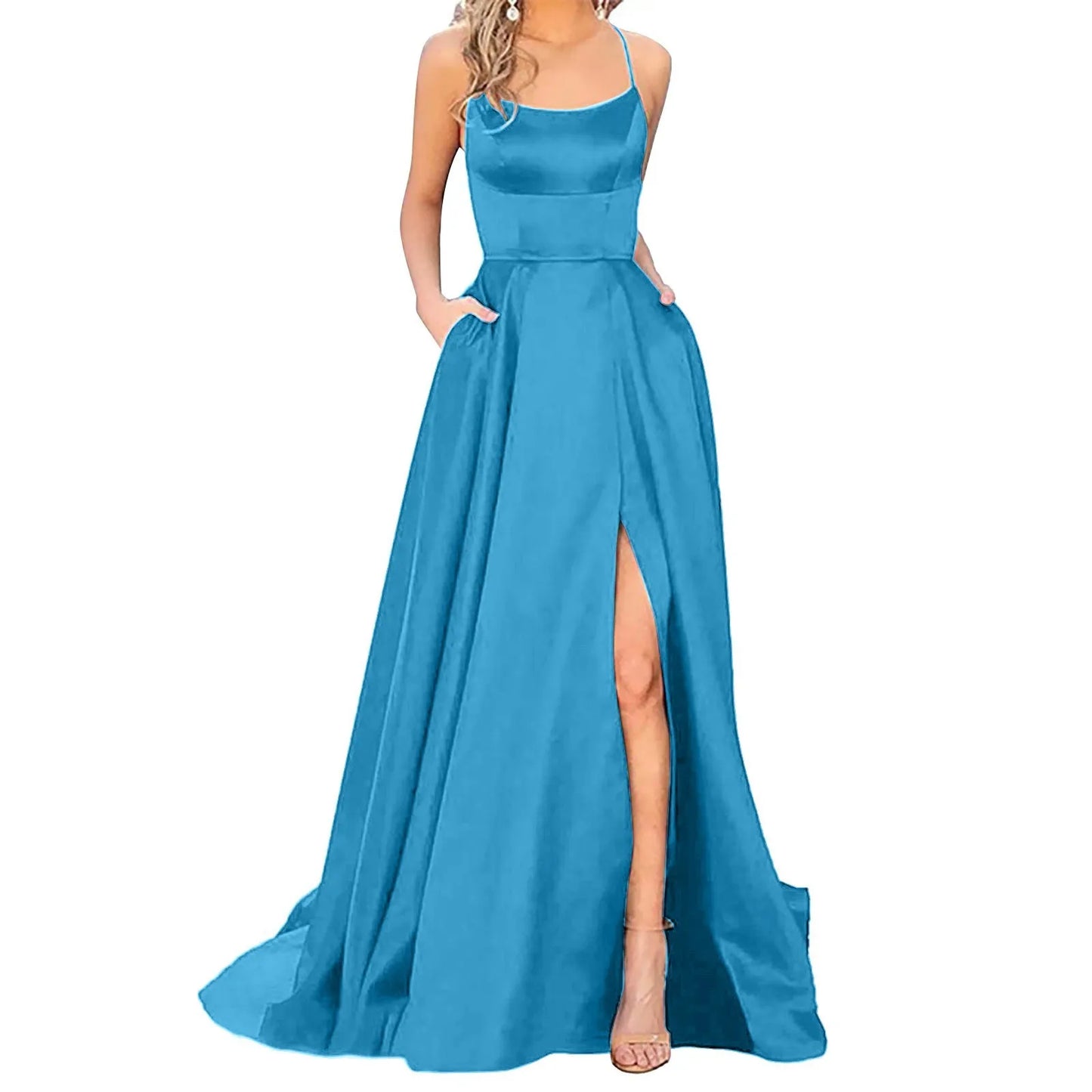 Sexy Prom Dresses Women's Long Dresses Sexy Criss-cross Satin Spaghetti Strap Prom Dress Formal Dresses for Women