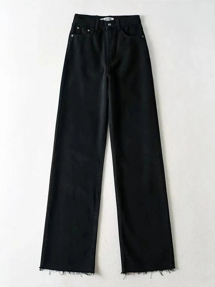 Cryptographic Casual Fashion Straight Leg Women's Jeans Denim Bottom Long High Waist Baggy Jeans