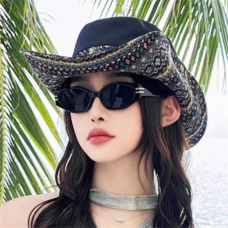 Stylish Women s Ethnic Fisherman Hat with Wide Brim for Summer Sun Protection and Outdoor Activities Foldable Design for