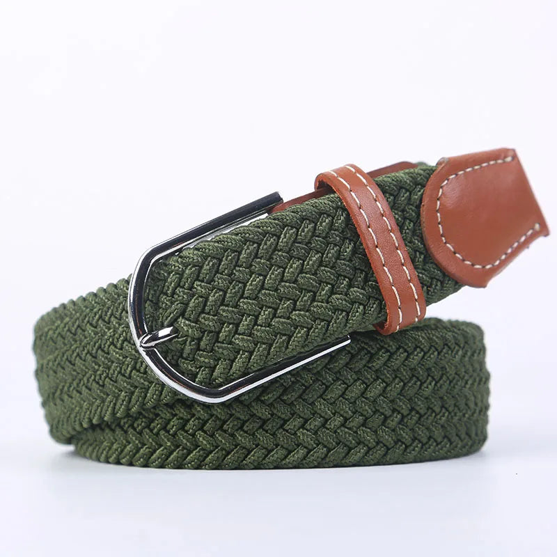 Casual Knitted Pin Buckle Belt Woven Canvas Elastic Expandable Braided Stretch Belts Women Jeans