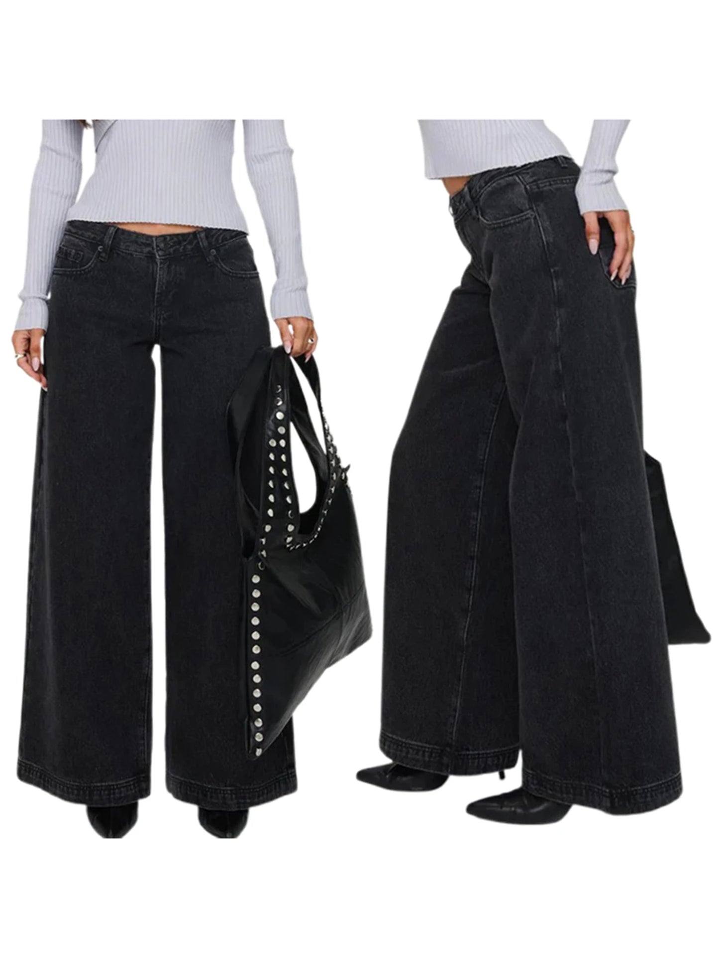 Women s High Waist Flared Jeans Vintage Wide Leg Denim Pants Casual Bell Bottom Trousers