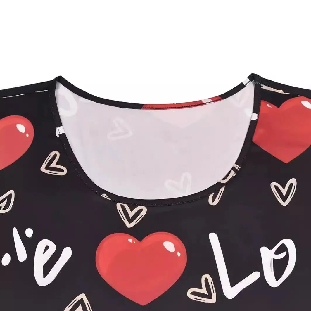 Contrast Heart Print U-Neck Sleeveless Casual Bodycon  Mini Dress