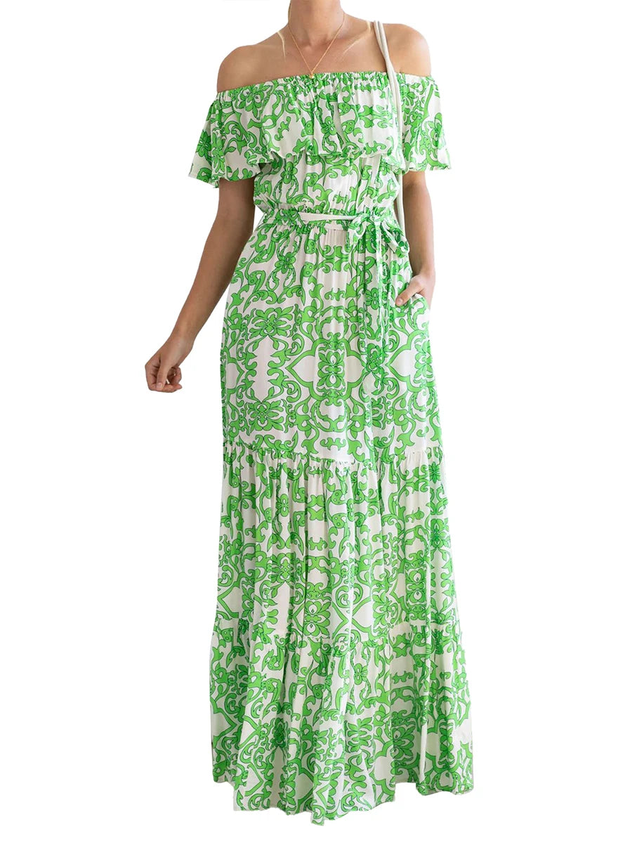 Long Off Shoulder  Floral Print Casual Party Spring Summer Dress