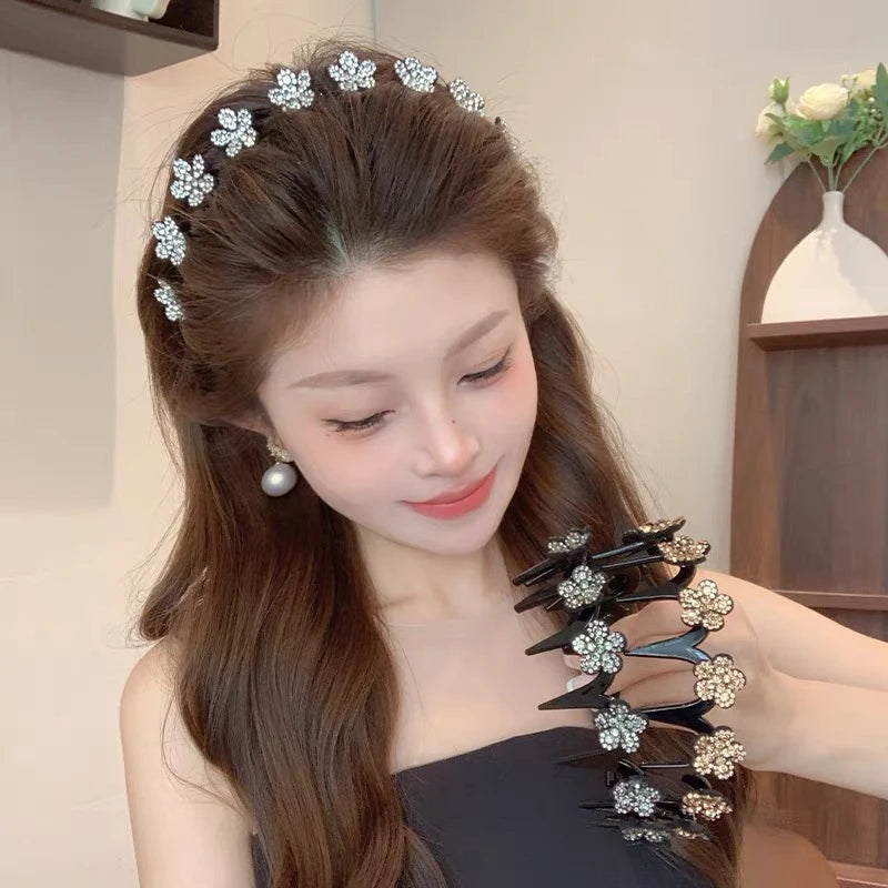 Flower Rhinestone Wave Hairband Headbands Hair Hoops Women  Retro Hair Hoops Face Wash Hairpin Fluffy Texture Toothed Comb