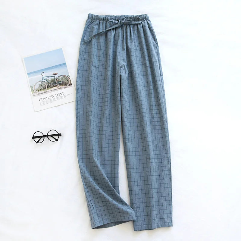 Cotton Men and Women's Homewear Spring and Fall Sleeping Pants Thin Section Plaid Home Pajama Pants Casual Soft