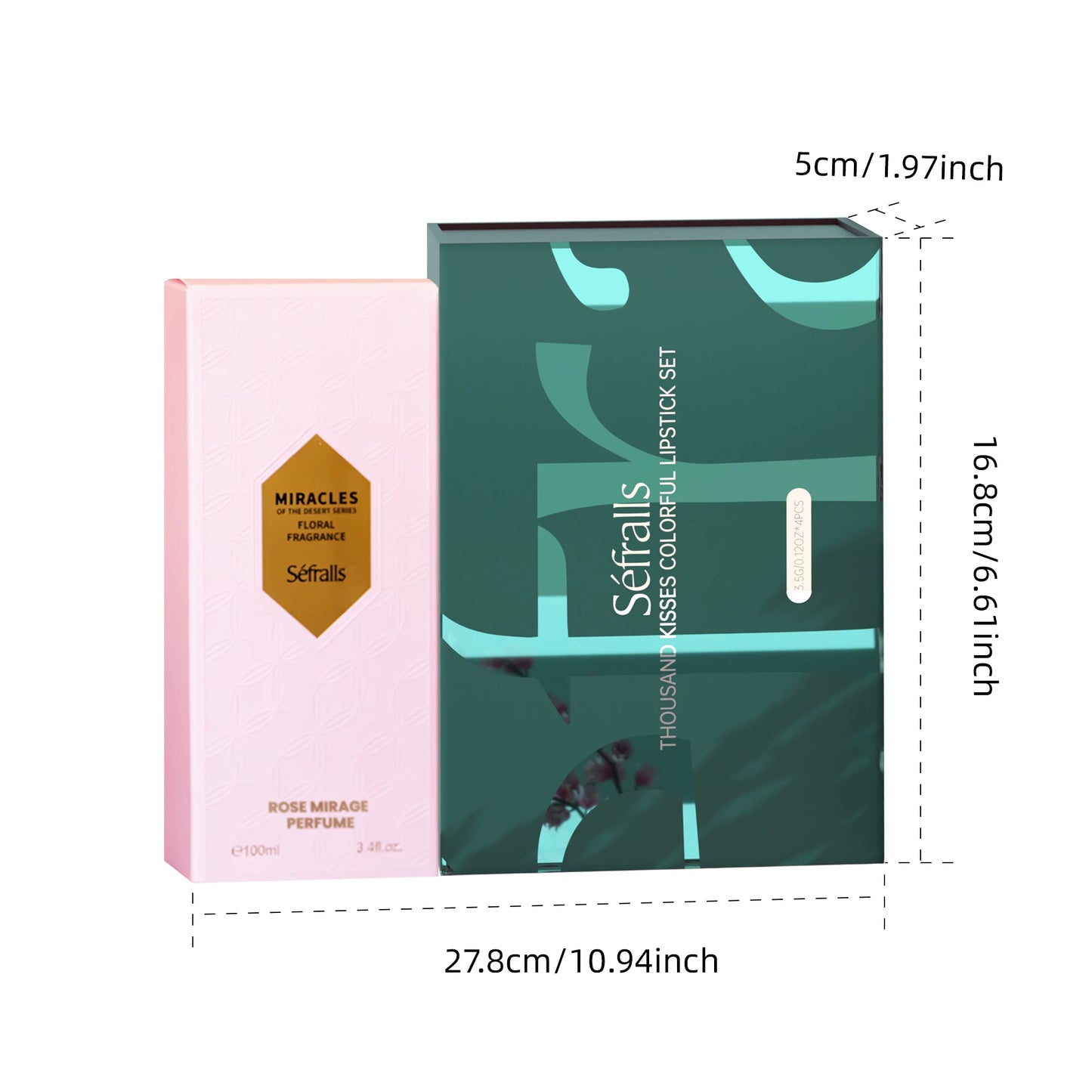 Séfralls ROSE MIRAGE PERFUME FLORAL FRAGRANCE 100ml+THOUSAND KISSES COLORFUL LIPSTICK SET 3.5g*4pcs Cologne and Make up
