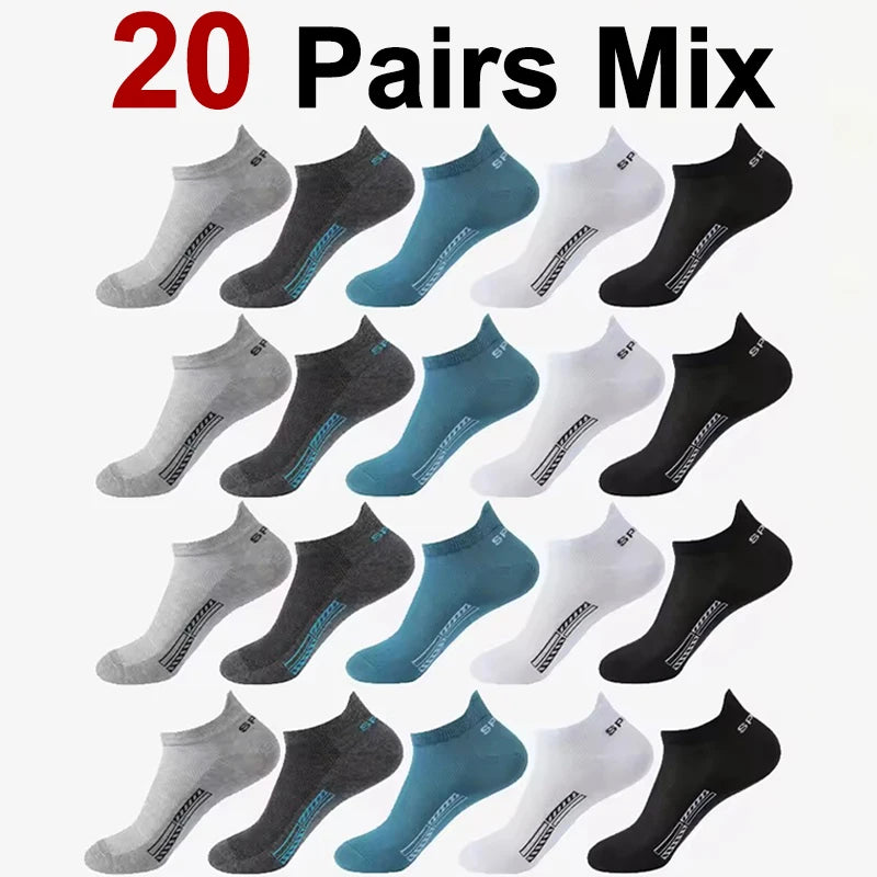 10/20 Pairs Men Short Socks Trendy High-Quality Low Cut Round Neck Ankle Socks Mesh Breathable Sports Casual Men Boat Socks