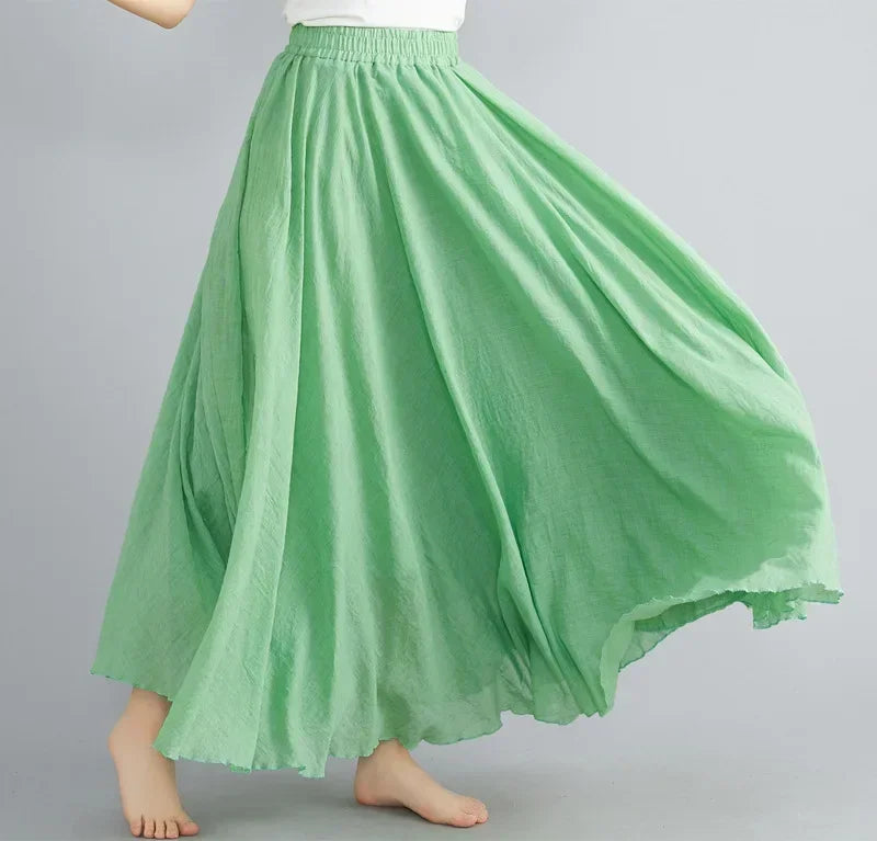Cotton Linen Maxi  Casual Loose Long Skirt