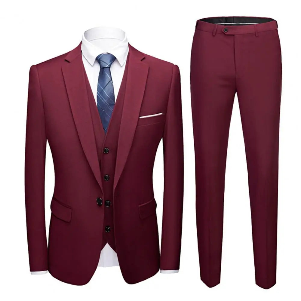 3 Piece Suit Formal Vest Pants Set Turndown Collar Single Breasted Slim Formal Suit Wedding Banquet Prom Men Suit
