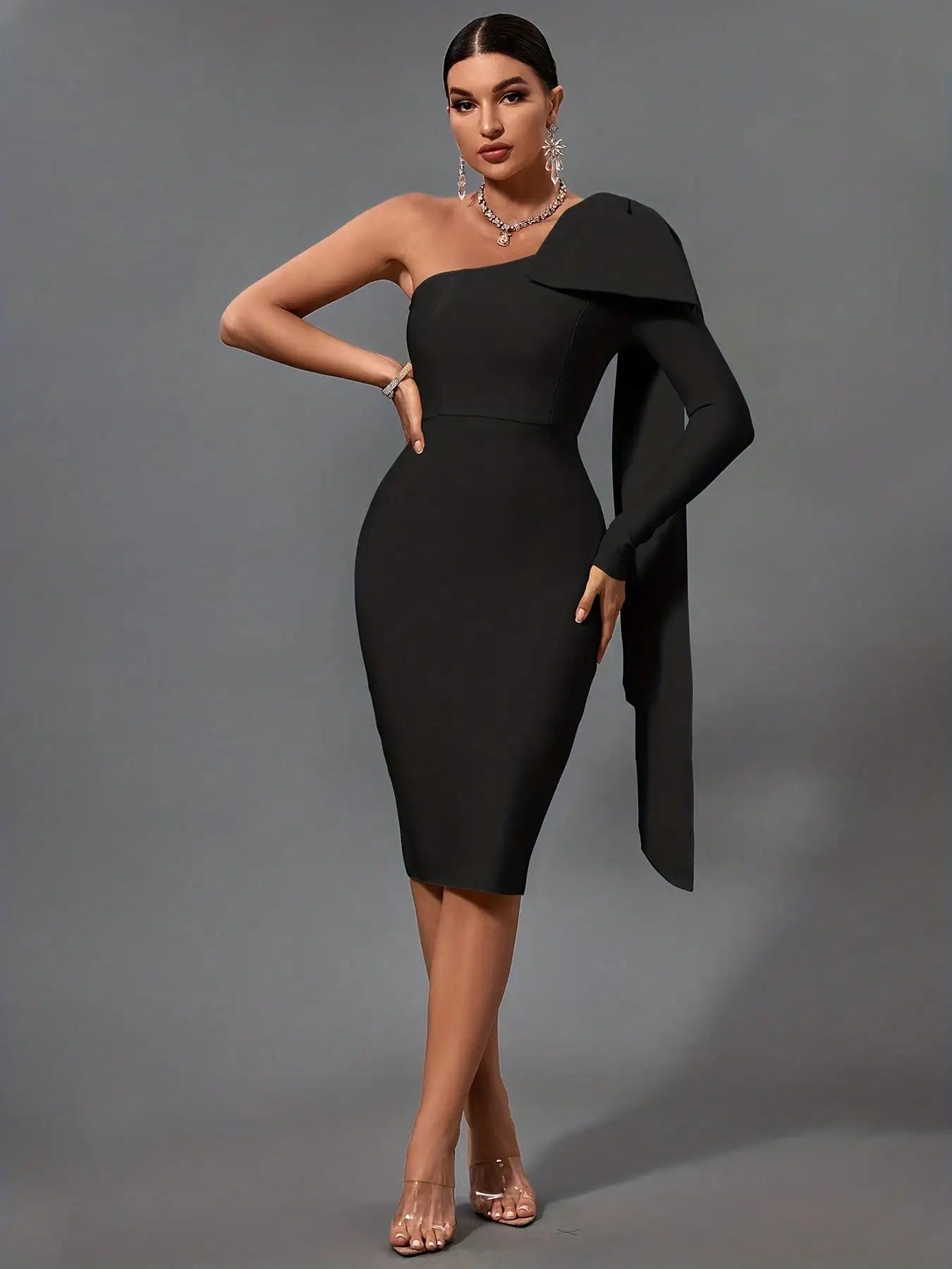 Black Bodycon Dress One Shoulder