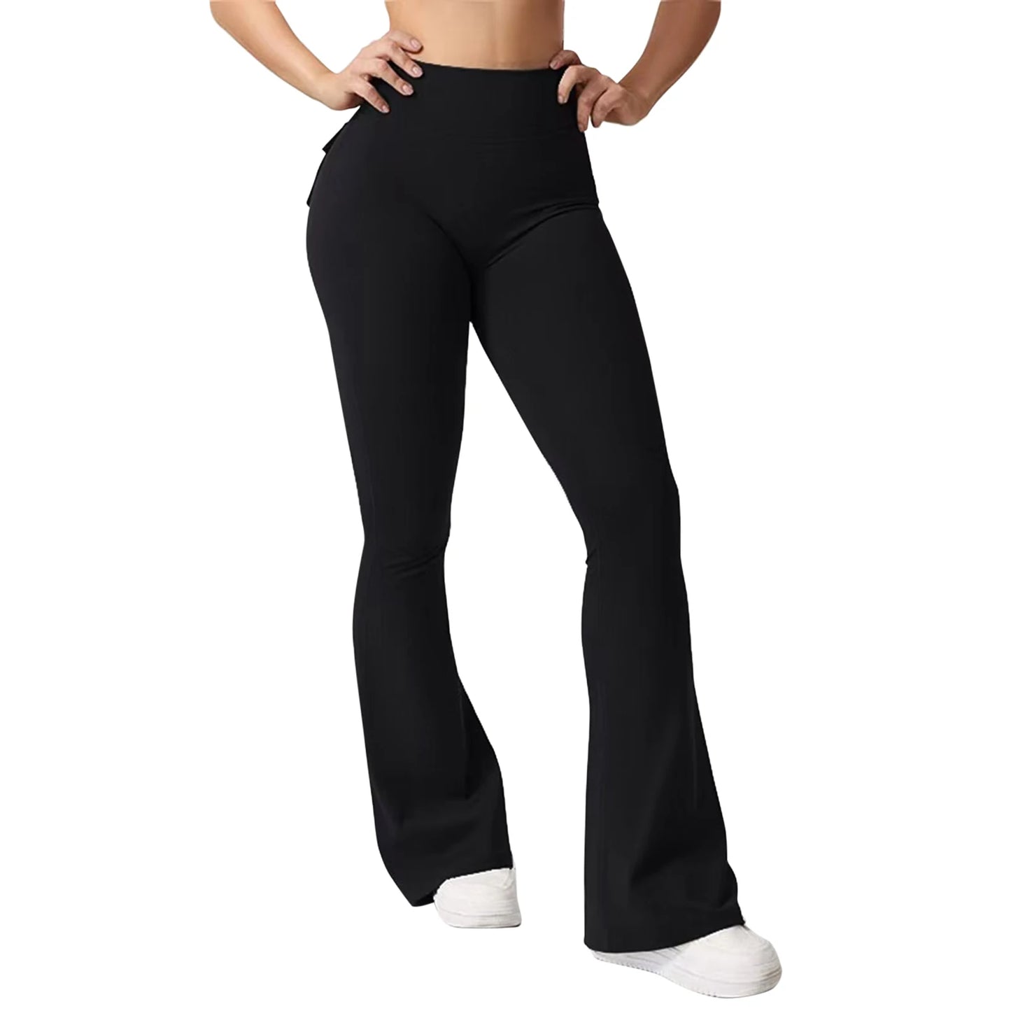 Cargo Yoga Pants High Waist Scrunch Butt Solid Color Flare Leggings Casual