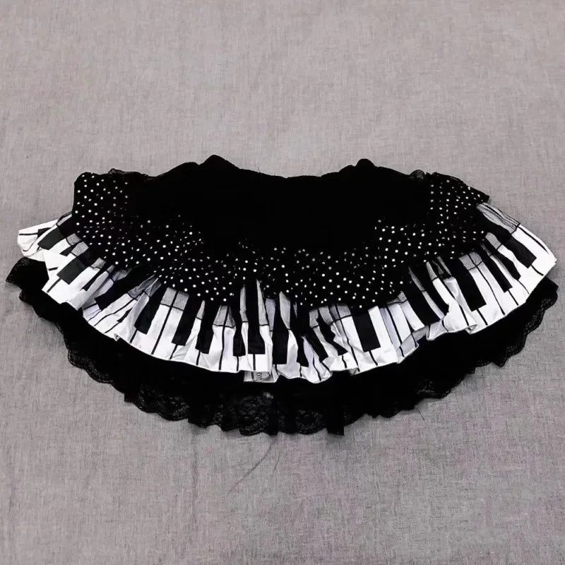 Piano Key Wave Dot Lace Skirt Gothic