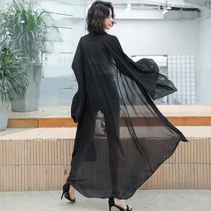 Summer Sun Protection Clothing Women Long Chiffon Cardigan Solid Color Ladies Shawl Female Cardigans Women Loose Thin Coats