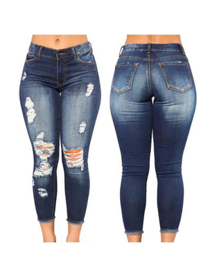 Ladies High Waist Skinny Jeans Stretch Ripped Denim Pants Distressed Cropped Trousers Casual Streetwear Fashion