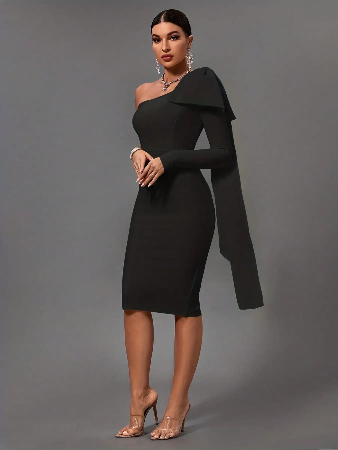 Black Bodycon Dress One Shoulder