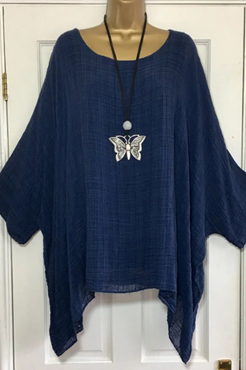 Women's Clothing Fashion Batwing Sleeve Solid Color Loose O-Neck 3/4 Sleeve Casual Elegance