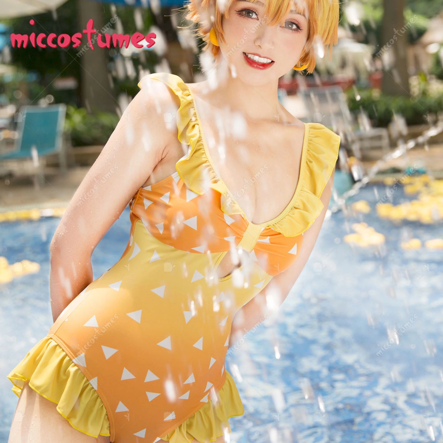 Ruffled Grid One-Piece Swimming Suit Bathing Suit Beach Swimsuit