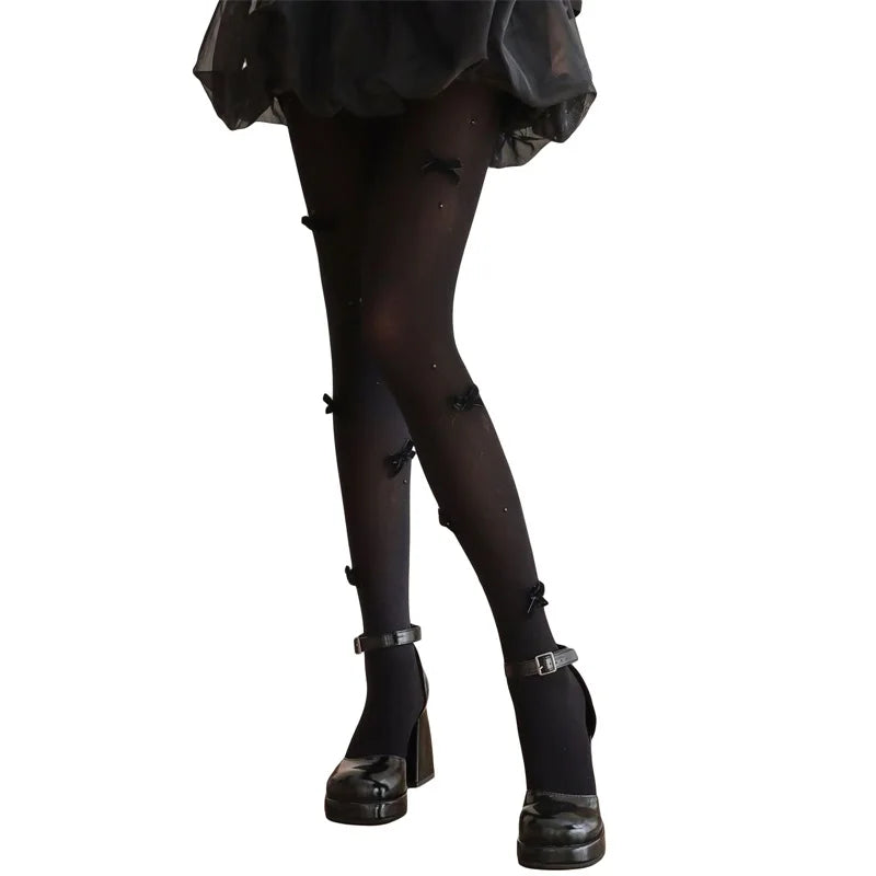 Fashion Thigh High Socks with Sheer Bow Tie Up Detail - Trendy Stockings