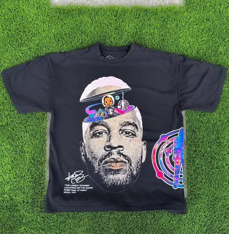 Men's T-Shirt Retro Trend Portrait Print Short Sleeve T-Shirt Y2k Gothic  Hip Hop Couple Casual Loose T Shirt Summer Top