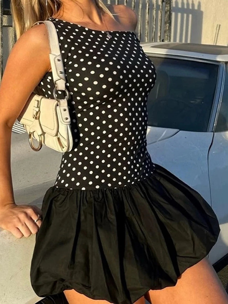 Elegant Print Sleeveless Mini Dress with V-Neckline and A-Line Silhouette for Summer Parties and Events