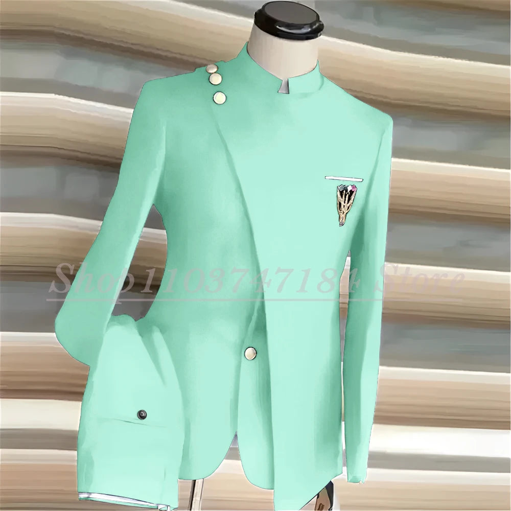 Men's Suits Single Breasted Stand Lapel Blazer  Formal Occasion Party 2 Piece Jacket Pants