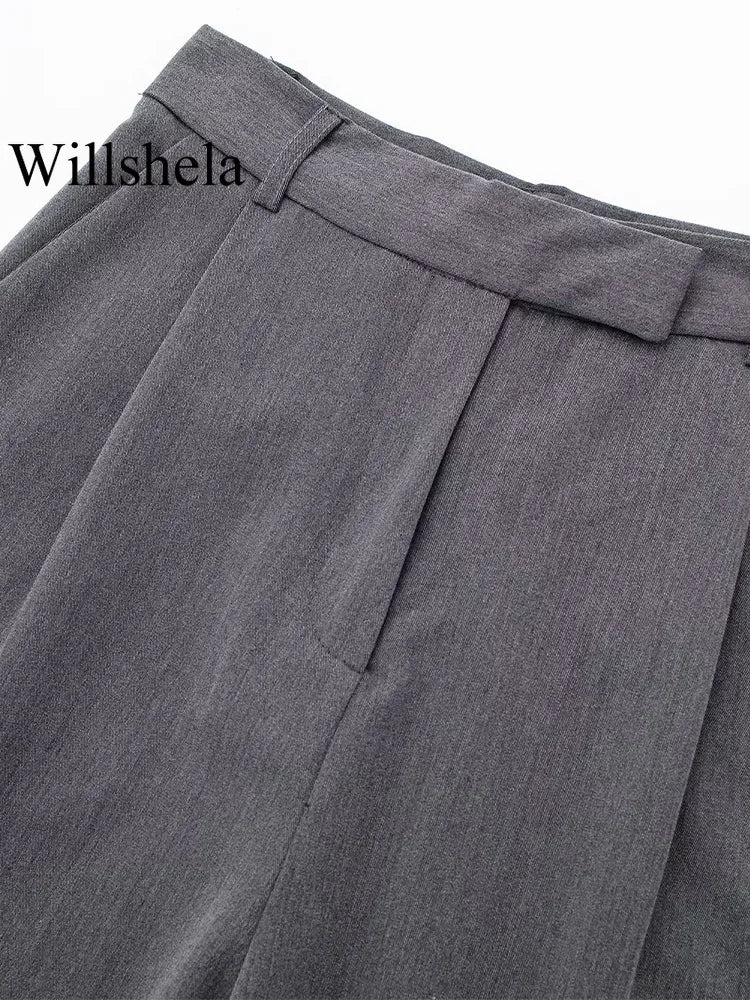 Women's Fashion Solid Front Zipper Straight Pants Vintage High Waist Full Length Female Chic Lady Trousers