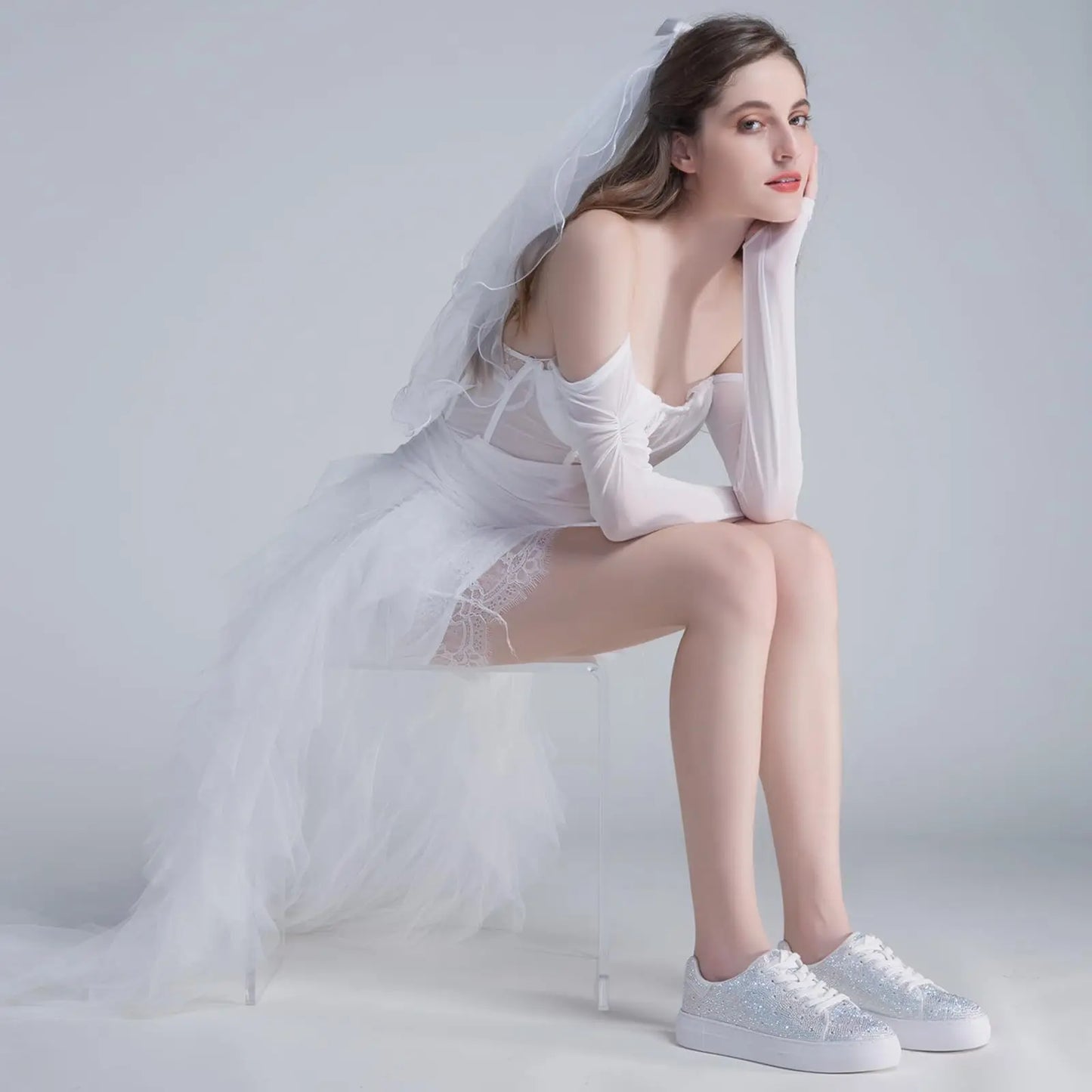 Sparkle Rhinestone Sneakers  Bling Sneakers Rhinestone Sneakers White Shoe Glitter