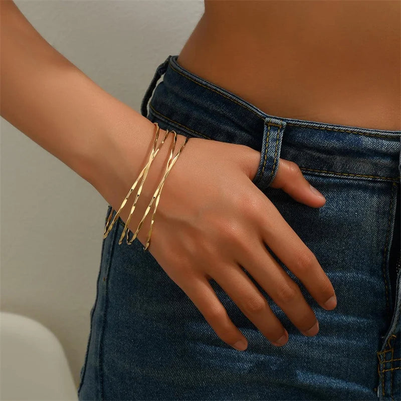 Multilayer Gold Color Cuff Bracelet For Women Style Metal Bracelet  Design  Daily Wear Party Jewelry