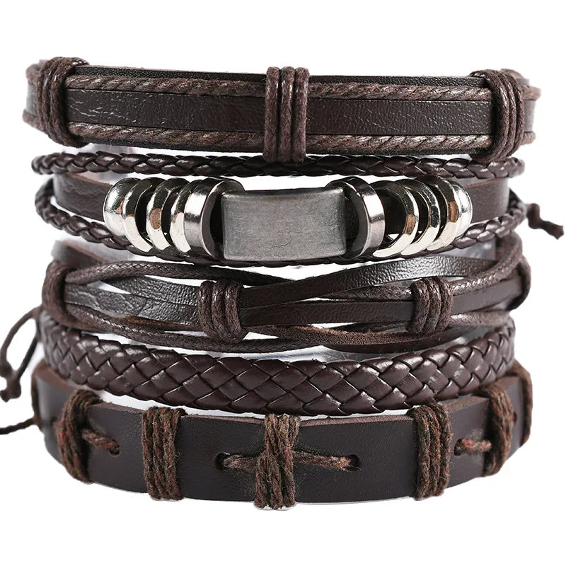 1 Fashion Bracelet Viking Bracelet For Men Hand Bracelets Woven Skull Hand Jewelry Adjustable Leather Set Bracelet