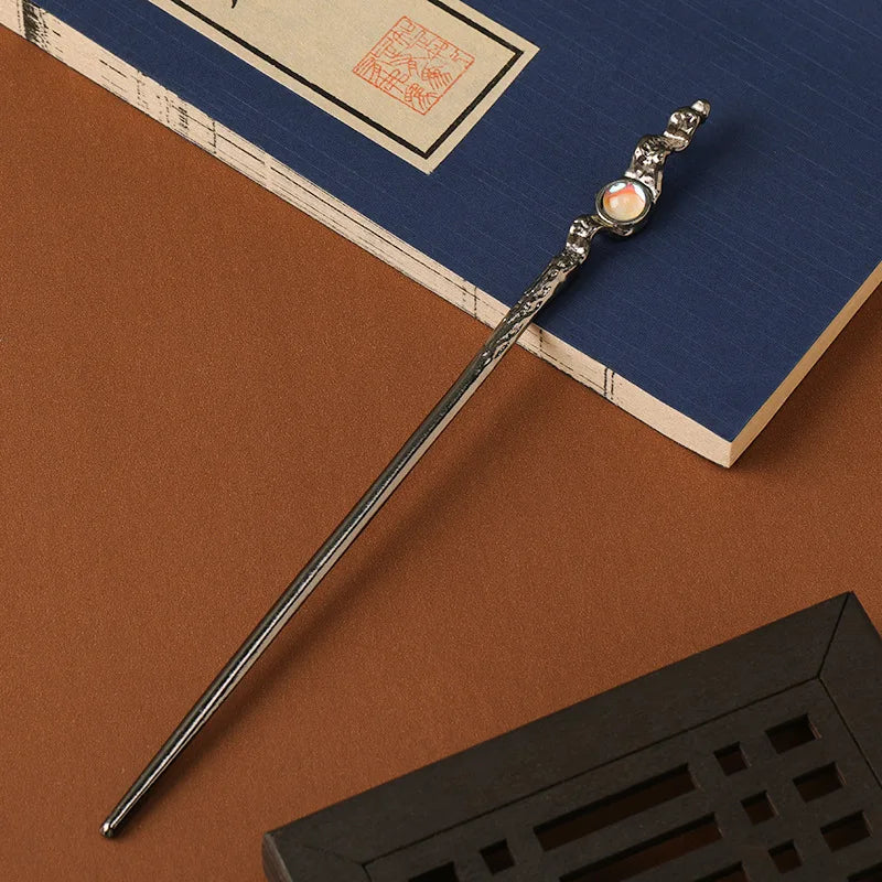 Vintage Moonstone Hair Sticks for Women  Chinese Style Simple Metal Chopstick Hairpins Headwear Jewelry Hair Accessories