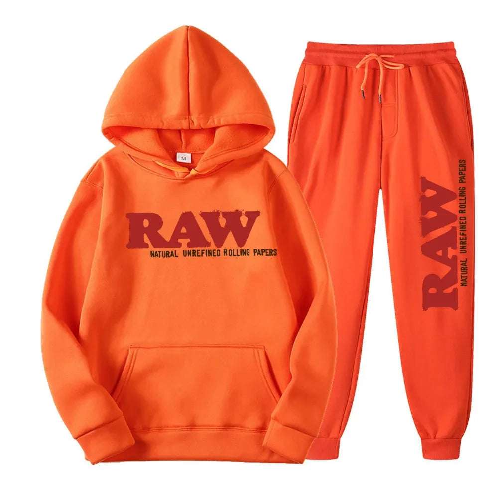 Men's Set RAW  Running Hoodie Sweatpants Men's Set 2PK Autumn Winter Casual Woolen Sportswear
