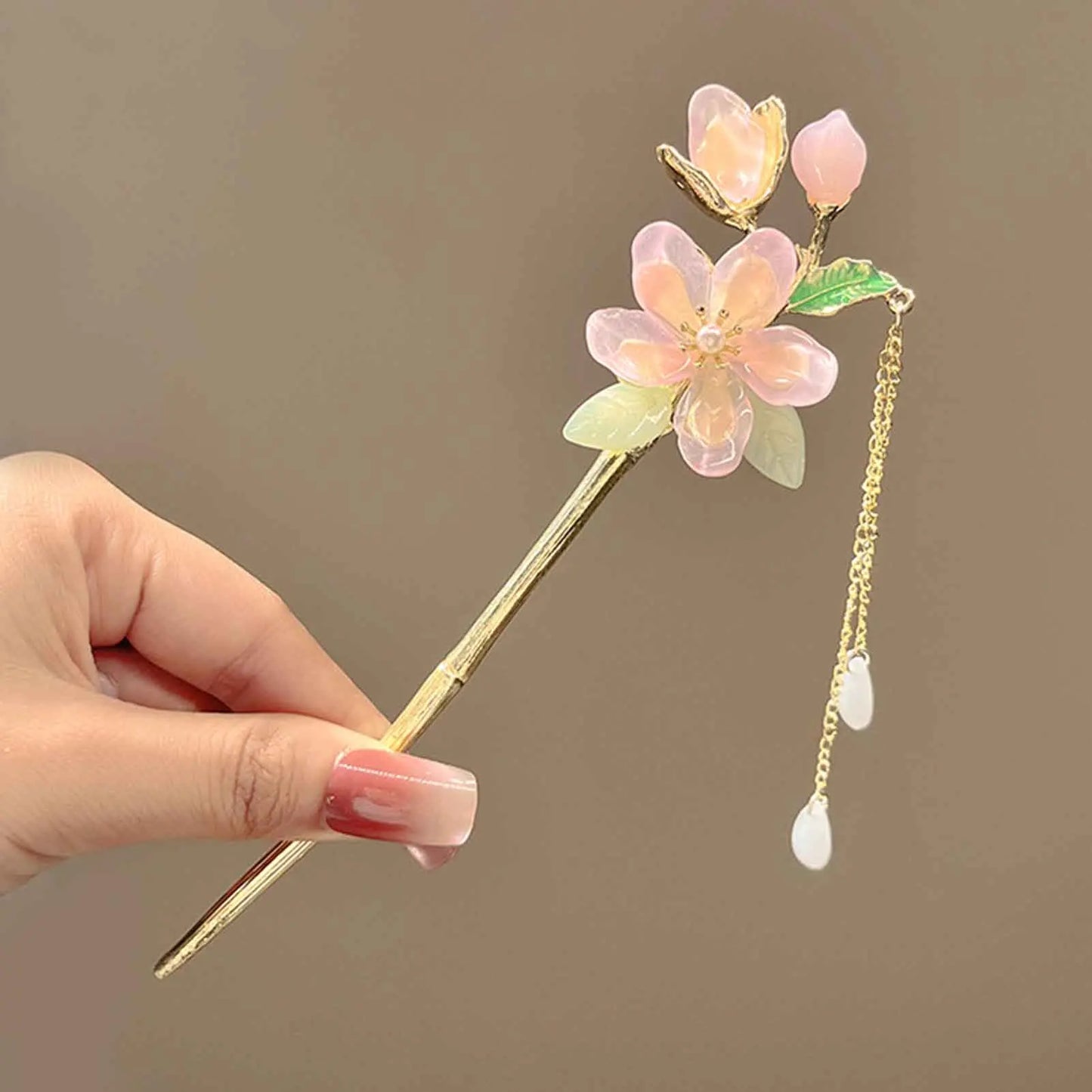 Classic Hair Stick Peach-blossom Hair Chopsticks Gold Plated Prong Updo Chignon Hairpin For Women Chinese Style