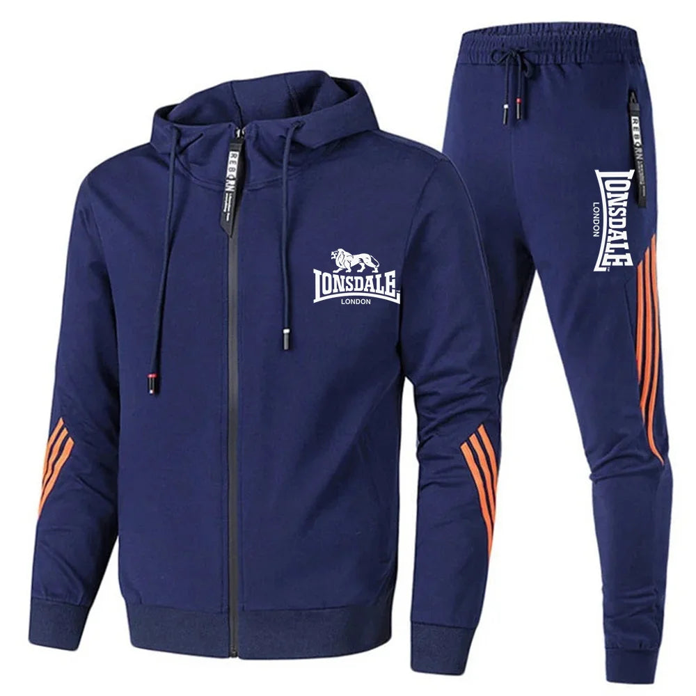 Men's Printed Long-sleeved Fitness Spring And Autumn Hoodie Sports Jacket + Pants Suit Drawstring Sports Suit Zipper Clothes
