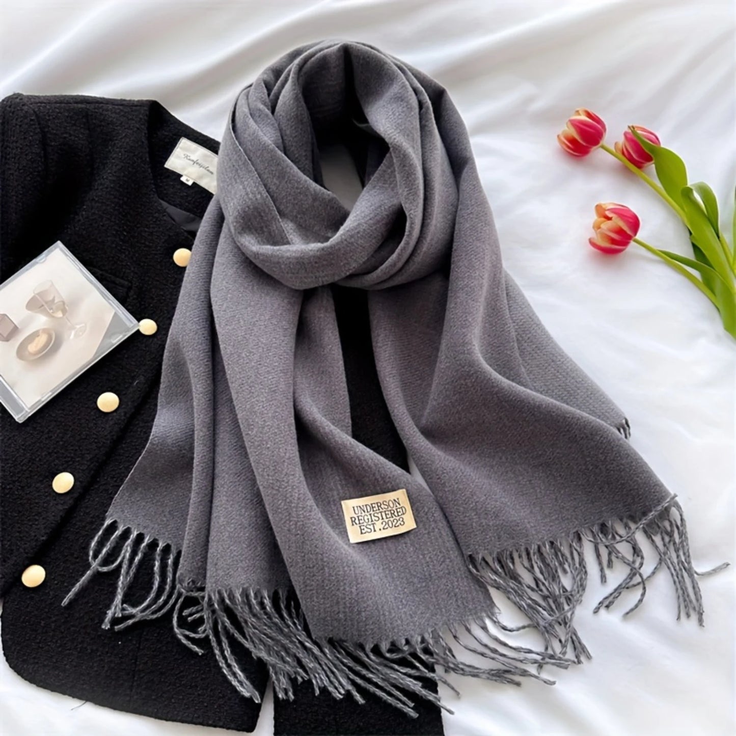 Luxurious Solid Color Tassel Scarf - Soft & Cozy Imitation Cashmere Shawl