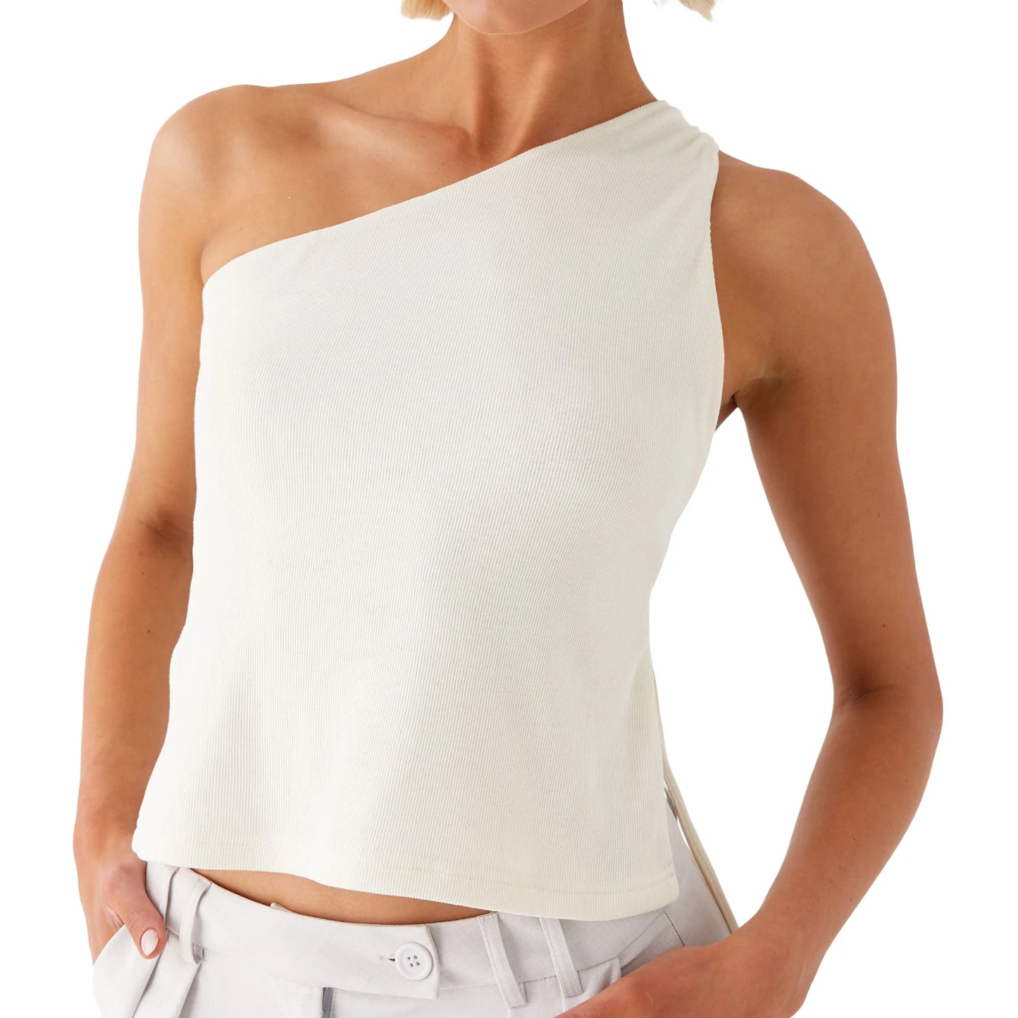 Women Off One Shoulder Tank Tops Solid Stylish Side Tie Design Summer Vest Fashion Sexy Bandage Tops